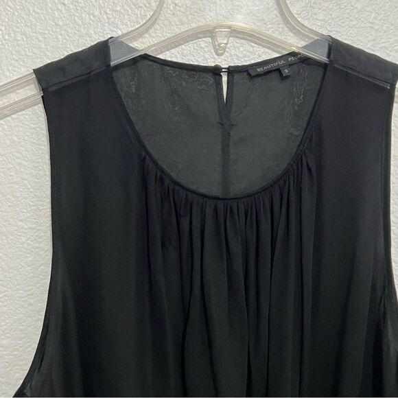 “Beautiful People LA” 100% Silk Navy Blue Sheer Sleeveless Draping Neck Top S - Picture 8 of 14